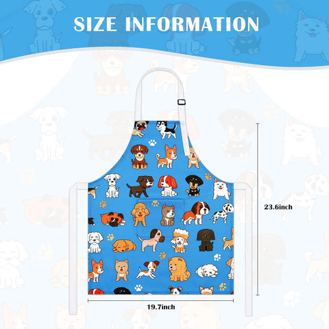 Image of Cute Pets Kids Apron, Cartoon Dog Puppy Kitchen Apron with Pockets, Adjustable Chef Aprons for Toddler Boys Girls, Waterproof Cooking Apron for Painting Baking Gardening, Gifts, 19.7" X 23.6"