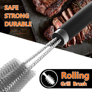 Grill Brush Rolling Grill Accessories - JOOKKI 17 Inch Rolling Grill Cage Brushes Cleaning Tools Stainless Steel Wire Brushes Ourdoor Grill Cleaner Suitable for Barbecue Net Blackstone Grill (1 PCS)
