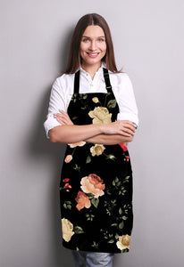 Watercolor Floral Pattern with of Roses Adjustable Bib Apron Kitchen Cooking Baking Gardening Apron for Women Men