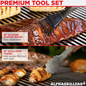 Grill Set Heavy Duty BBQ Accessories - BBQ Gifts Tool Set 4Pc Grill Accessories with Spatula, Fork, Brush & BBQ Tongs - Grilling Cooking Gifts for Men Dad Durable, Stainless Steel
