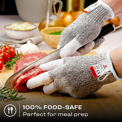 Image of Cut Resistant Work Gloves for Women and Men, with Reinforced Fingers; Comfortable, 100% Food Grade Kitchen Cooking Gloves; Ambidextrous Safety Cutting Gloves; Level 5 Protection; Grey
