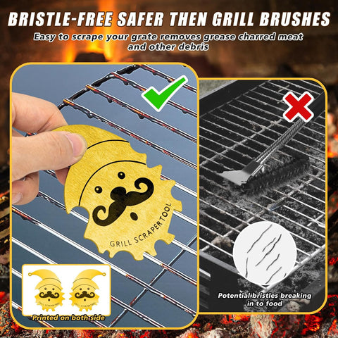 Image of Xmas Gifts for Men Dad Boyfriend Husband Grill Brush and Scraper Bristle Free,Mens Stocking Stuffers,Bbq Accessories Grill Brush for Outdoor Grill,Kitchen Gadgets Cleaner(Gold)
