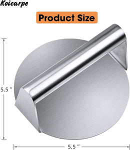 Koicarpe Burger Press - 5.5" Stainless Steel Burger Smasher Tool - Smooth & Non-Stick Surface - round Utensil for Grilling Meat Patty, Steak, Hot Dog, Grill Flattener for Steaks, Panini, Sandwich