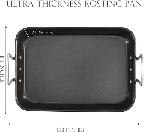 Image of KITESSENSU Nonstick Roasting Pan with Rack 15 X 11 Inch - Turkey Roaster Pan for Ovens - Wider Handles & Heavy Duty Construction, Gray