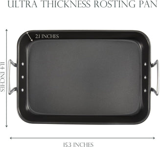 KITESSENSU Nonstick Roasting Pan with Rack 15 X 11 Inch - Turkey Roaster Pan for Ovens - Wider Handles & Heavy Duty Construction, Gray