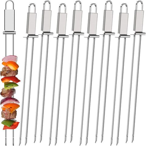 Image of Lallisa Kabob Skewer for Grilling, Metal Stainless Steel BBQ Stick with Push Bar, Double Pronged Kebab Tool Quick Release Meat, Chicken, Vegetable and Fruit (6 Pieces), 2.8 X 32.5 Cm/ 1.1 12.8 Inch