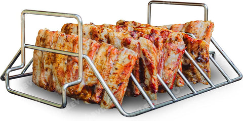 Image of Rib and Roaster Rack Accessories for Big Green Egg, Stainless Turkey Roasting Rack for Grilling and Smoking - Perfect for Roast Chicken, Leg of Lamb, Forerib of Beef, Fits 18In or Larger Kamado Grills