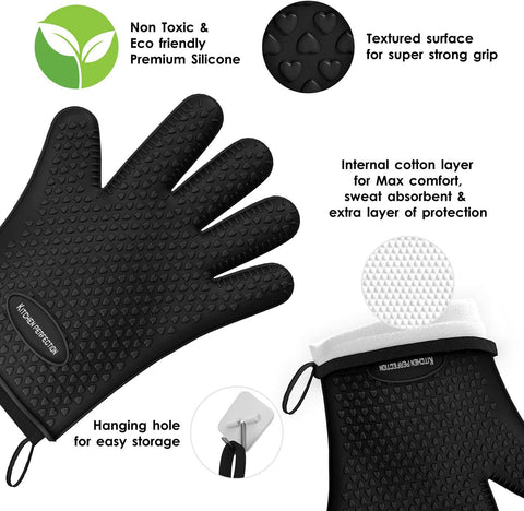 Image of Silicone Smoker Oven Gloves -Extreme Heat Resistant BBQ Gloves -Handle Hot Food Right on Your Smoker Grill Fryer Pit|Waterproof Oven Mitts Grill Gloves |Superior Value Set+3 Bonuses