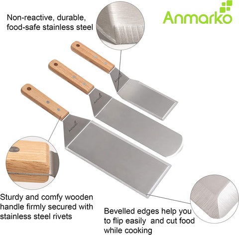 Image of Metal Spatula Barbecue Tool Set - Stainless Steel Pancake Turner and Griddle Flipper Scraper 4X8 Inch Oversized Hamburger Turner Great for Griddle BBQ Grill and Flat Top Cooking - Commercial Quality