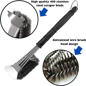 Grill Cleaning Brush and Scraper for Safe Cleaning Stainless Steel BBQ Accessories Tool with Hanging Loop, Size 18''X 2.7''