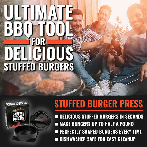 Image of Stuffed Burger Press and Recipe Ebook - Extended Warranty - Hamburger Patty Maker for Grilling - BBQ Grill Accessories
