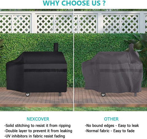 Image of NEXCOVER Offset Smoker Cover - 60 Inch Waterproof Charcoal Grill Cover, Outdoor Heavy Duty BBQ Cover, Rip Resistant Smokestack Barbecue Cover for Brinkmann Char-Broil Weber Nexgrill, Black.