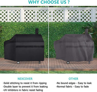 NEXCOVER Offset Smoker Cover - 60 Inch Waterproof Charcoal Grill Cover, Outdoor Heavy Duty BBQ Cover, Rip Resistant Smokestack Barbecue Cover for Brinkmann Char-Broil Weber Nexgrill, Black.