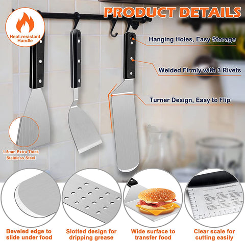 Image of 18Pcs Griddle Accessories Set,  Stainless Steel Flat Top Grill Spatula Kit for Outdoor Barbecue Teppanyaki Camping Cooking, Included Melting Dome, Burger Turner, Carrying Bag and More Tools