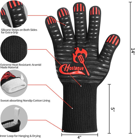 Image of Grilling Gloves 1472℉ Extreme Heat Resistant, 14 Inch Grill BBQ Gloves for Men, Silicone Non-Slip Kitchen Oven Mitts, Hot Cooking Oven Gloves for Grilling, Frying, Baking, Welding, Fireplace