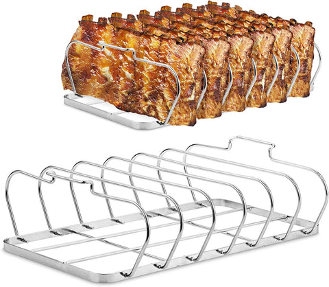 Image of Large Rib Rack for Smoking - Smoker Accessories Gifts for Men-6 Slots Rib Racks for Grilling - Foldable Easy to Use and Clean BBQ Rib Rack for Grill - Premium Durable Rib Rack Stainless Steel