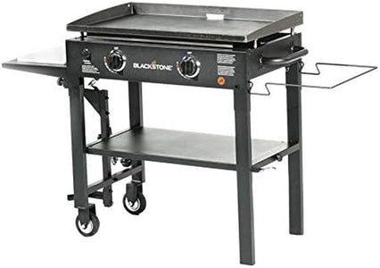 1853 Flat Top Gas Grill 2 Burner Propane Fuelled Rear Grease Management System 28” Outdoor Griddle Station for Camping with Built in Cutting Board and Garbage Holder, 28 Inch, Black