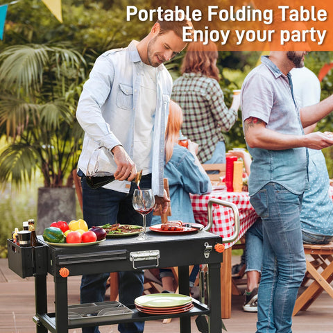 Image of Outdoor Portable Grill Table Stand - Folding Prep Stand for 17" or 22" Blackstone Griddle, Large Space Blackstone Table with Wheels, Pizza Oven Cart for Ninja, Patio Grilling Backyard BBQ Grill Cart.