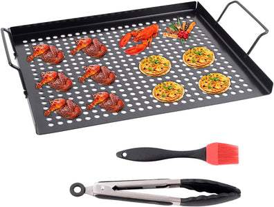 Companion Grilling Baskets for Outdoor Grill,Nonstick Grill Topper with Holes - Grill Pans Perfect for Grill Vegetables,Fish,Meat,Shrimp,Bbq Grill Tray Suitable for All Types of Grill, 17"X11.4" (L)