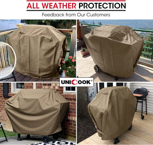 Unicook Grill Cover 60 Inch, Heavy Duty Waterproof Gas BBQ Cover with Sealed Seam, Rip and Fade Resistant BBQ Grill Cover, Compatible with Weber Charbroil and More Grills up to 58 Inch, Neutral Taupe