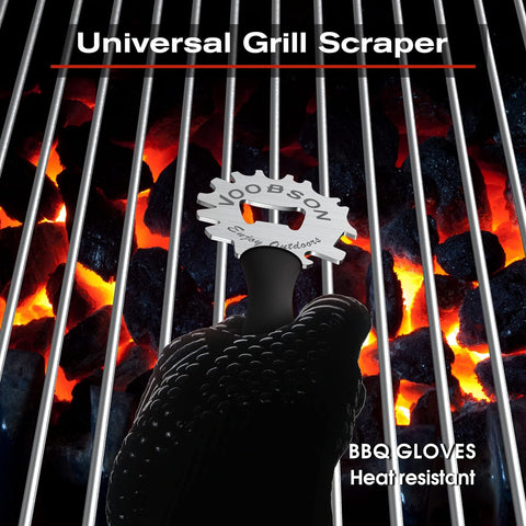 Image of Grill Scraper Tool - Bristle Free Safe BBQ Cleaner with 1 Reusable Cleaning Gloves - Stainless Steel Heavy Duty Barbecue Brush Substitute Extended Handle & Bottle Opener Accessories