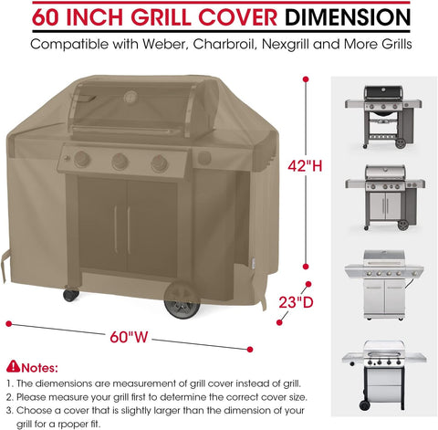 Image of Unicook Grill Cover 60 Inch, Heavy Duty Waterproof Gas BBQ Cover with Sealed Seam, Rip and Fade Resistant BBQ Grill Cover, Compatible with Weber Charbroil and More Grills up to 58 Inch, Neutral Taupe