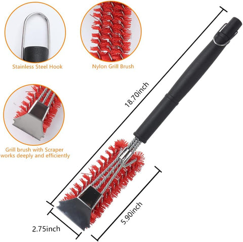 Image of XSUPER Nylon Grill Brush, 3 in 1 Grill Brush & Scraper, Best Nylon Bristle Brushes, 18" Barbecue Cleaning Brush for a Cool Grill, Scraper for Grill Cooking Grates,Universal Fit BBQ Grill Accessories
