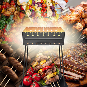 Charcoal Grill for 8 Skewers - Portable Barbecue 16.93"L X 12.60"W X 16.93"H Camp Grills - Mangal Schaschlik - Foldable Metal Mangal - Kebab Shish - BBQ for EDC Picnic Outdoor Cooking Camping Hiking