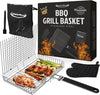 Grilling Basket with REMOVABLE HANDLE and Foldable Handle, BBQ Basket, Stainless Steel, Grilling Accessories Camping Set, Fish Basket for Grilling, for Outdoor Grill Indoor Grill, Grill Mitts, Basting Brush, Carry Bag