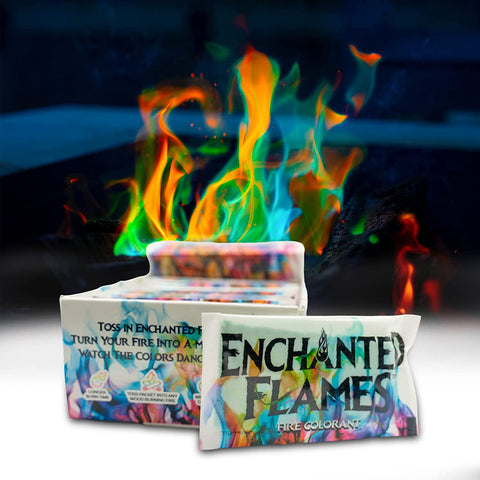 Image of Enchanted Flames Pack of 12 Fire Changing Color Packets for Campfires, Fire Pits, and Outdoor Wood Fireplaces, Longer Lasting Burn Time, Safe and Non-Toxic