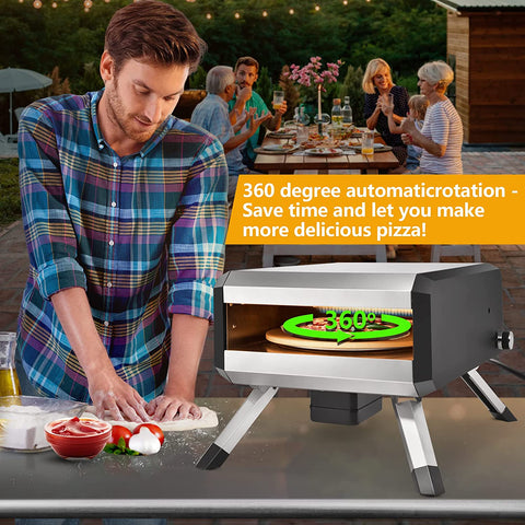 Image of -Outdoor Gas Pizza Oven, Rotating Propane Pizza Grill Oven for Exterior Backyard Pizza Maker with 14" Pizza Stone, Portable Pizza Ovens for outside with Pizza Peel,Pia,Cutter,Gloves and Thermometer.