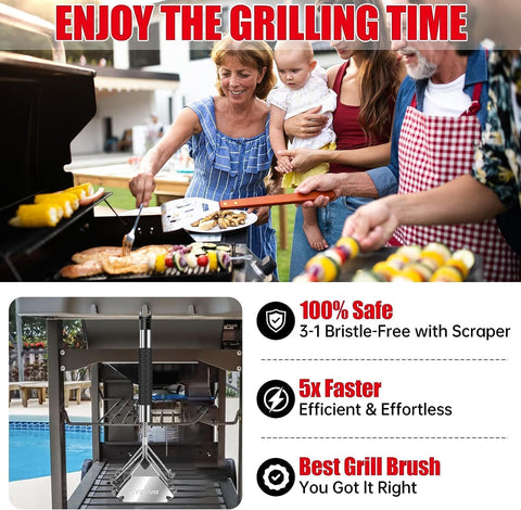 Image of Grill Brush and Scraper Bristle Free, BBQ Accessories Grill Brush for Outdoor Grill, 17" Stainless Steel BBQ Brush for Grill Cleaning, Grill Accessories Gifts for Men, Hooks Included