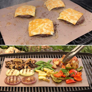 Copper Grill Mat Set of 5 - Non-Stick BBQ Outdoor Grill, Copper Grilling Mats Reusable and Easy to Clean, Works on Electric Grill Outdoor Gas Charcoal BBQ as Seen on TV-15.75 X 13 Inch