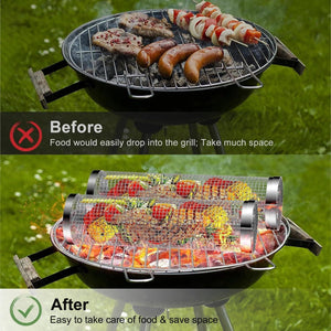 Rolling Grilling Baskets,Grill Baskets for Outdoor Grill,  Stainless Steel Rolling Grill Basket, BBQ Grill Accessories Vegetable Grill Basket for Fish, Shrimp, Meat, Vegetables(2Pcs-12In)