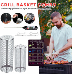 ENEL Rolling Grill Basket, Rolling Grill Baskets for Outdoor Grill, Rolling Grilling Basket, Grill Basket for Veggies, BBQ Rolling Grill Basket, Grilling Baskets for Outdoor Grilling