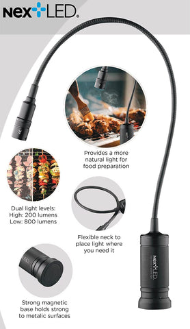 Image of NT-7647-F Magnetic BBQ Grilling Light for Outdoor Grill, 18-Inch Flexible Gooseneck, Heat & Weather Resistant, IP-54, Warm Natural Lighting Shows True Color of Your Food, Perfect Grill Gift