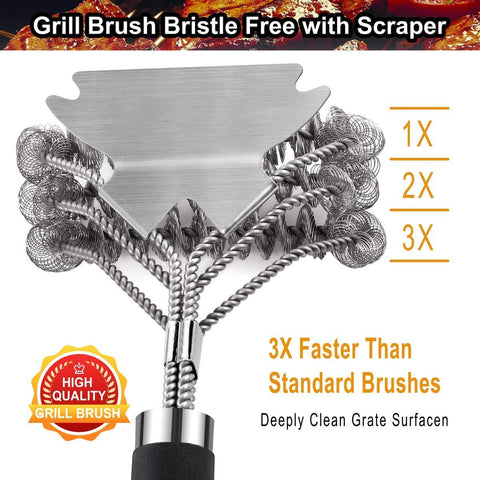 Image of 18Inch Grill Cleaning Brush Bristle Free - Ideal BBQ Grill Accessories Gift for Christmas - Safe BBQ Cleaning Grill Brush with Extra Wide Scraper - BBQ Brush for Gas/Charcoal/Porcelain Grill