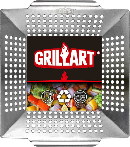 Image of GRILLART Grill Basket Heavy Duty -Large Grill Baskets for Outdoor Grill Vegetables -Stainless Steel Veggie Grilling Basket/Pan - Lasting Grill Vegetable Basket BBQ Grill Accessories, Gifts for Dad Men