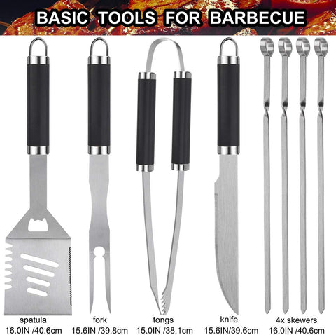 Image of 24PCS BBQ Grill Tools Set with Meat Thermometer and Injector - Extra Thick Stainless Steel Fork, Spatula& Tongs - Complete BBQ Accessories in Aluminum Case - Perfect Grill Gifts for Men