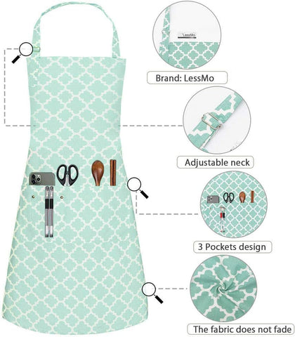 Image of Kitchen Cooking Aprons with 3 Pockets for Men Women - Cotton Adjustable Professional Grade Chef Apron for Kitchen, BBQ & Grill (Grass Green)