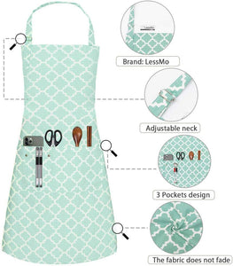 Kitchen Cooking Aprons with 3 Pockets for Men Women - Cotton Adjustable Professional Grade Chef Apron for Kitchen, BBQ & Grill (Grass Green)