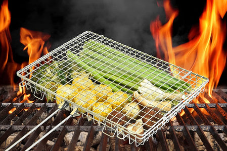 Grill Basket Extra Large,Grill Accessories for Outdoor Grill,Grilling Gifts for Men,Fish Grill Basket, Shrimp Vegetable, Veggie, Barbecue BBQ Rack, Camping Cooking, Unique Detachable Handle