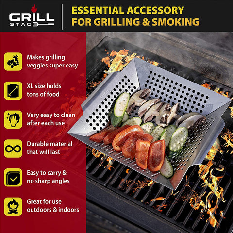 Image of Heavy Duty Stainless Steel Vegetable BBQ Basket for Grilling - Large, Thick Veggie Grilling Basket Is Perfect for Grills, Smokers & Even Indoor Use - Dishwasher Friendly & Easy to Clean Grill Basket