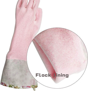 Rubber Latex Waterproof Dishwashing Gloves,2 Pair Medium Long Cuff Flock Lining Household Cleaning Gloves