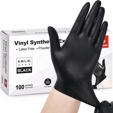 Image of Black Vinyl Exam Gloves, 4 Mil, Disposable Latex-Free Plastic Gloves for Medical, Cooking & Cleaning, 100-Ct Box