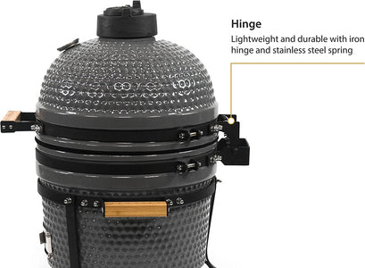 9.8-In W Kamado Charcoal BBQ Grill – Heavy Duty Ceramic Barbecue Smoker and Roaster with Built-In Thermometer and Stainless Steel Grate