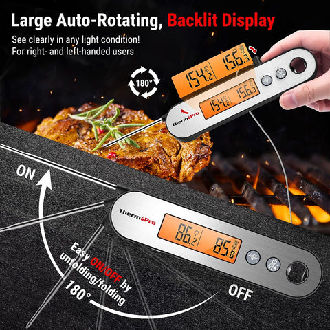 Image of TP610 Digital Meat Thermometer for Cooking, Rechargeable Instant Read Food Thermometer with Rotating LCD Screen, Waterproof Cooking Thermometer with Alarm for Grilling, Smoker, BBQ, Oven