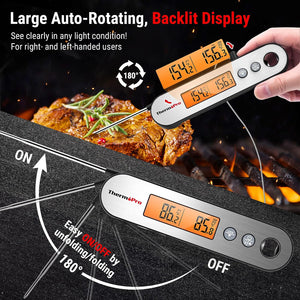 TP610 Digital Meat Thermometer for Cooking, Rechargeable Instant Read Food Thermometer with Rotating LCD Screen, Waterproof Cooking Thermometer with Alarm for Grilling, Smoker, BBQ, Oven