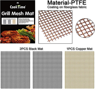 BBQ Grill Mesh Mat Set of 3 - Non Stick Barbecue Grill Sheet Liners Teflon Grilling Mats Nonstick Fish Vegetable Smoking Accessories - Works on Smoker,Pellet,Gas,Charcoal Grill,15.75X13Inches