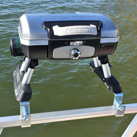 Image of Cuisinart Grill Modified for Pontoon Boat with Arnall'S Stainless Grill Bracket Set SILVER
